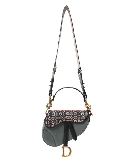 Dior-Saddle-textile-beads-green-multi-strap