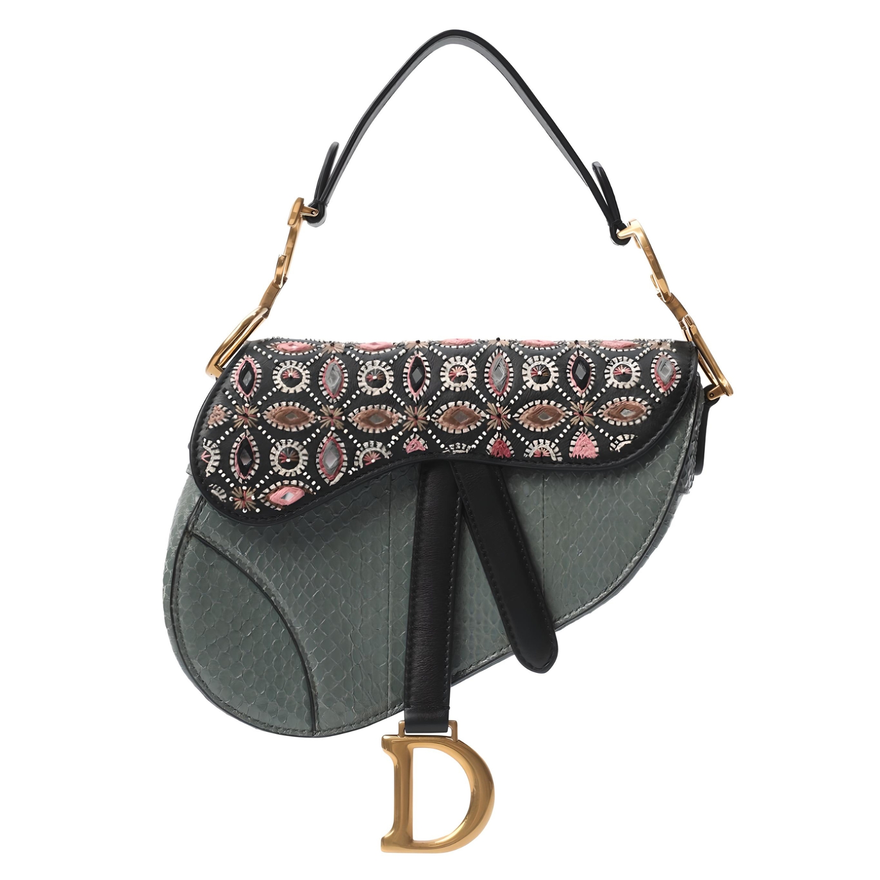 Dior-Saddle-textile-beads-green-multi