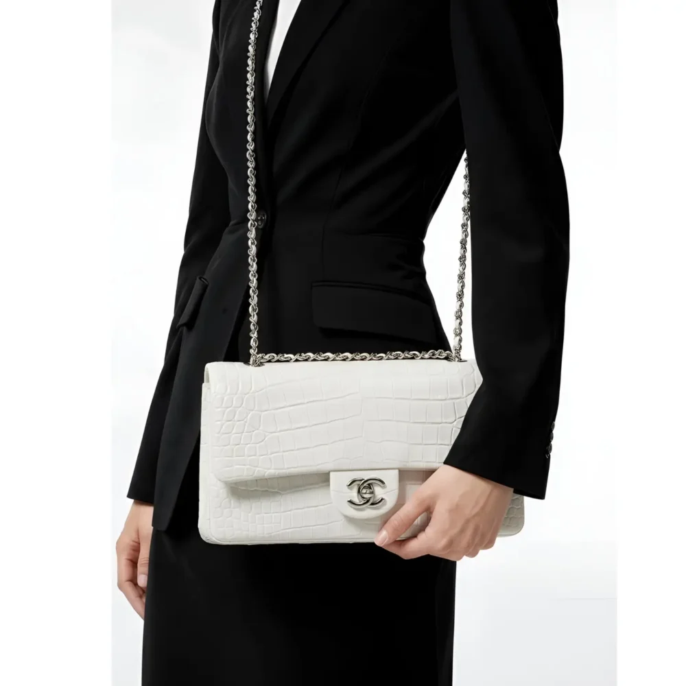 Chanel crocodile white handbag classic
