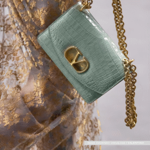 Valentino VLogo mint green crocodile leather handbag with gold chain and VLogo clasp – So Wow Bag pre-order 2026
