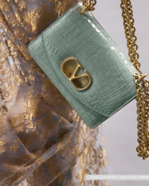 Valentino VLogo mint green crocodile leather handbag with gold chain and VLogo clasp – So Wow Bag pre-order 2026