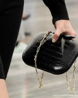 Dior black crocodile clutch gold chain strap spring summer 2026 runway
