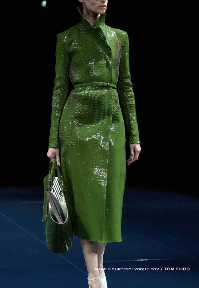 Tom Ford Gloss Tote 2026 in deep green patent leather – runway pre-order luxury handbag