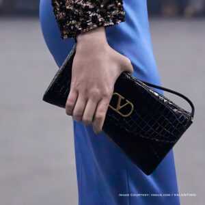 Valentino VLogo black crocodile clutch with gold logo clasp