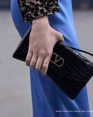 Valentino VLogo black crocodile clutch with gold logo clasp