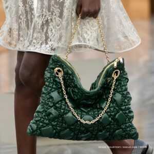 Dior Cloud Bag 2026 in emerald green quilted satin with gold chain