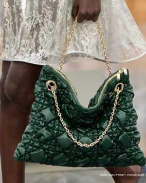 Dior Cloud Bag 2026 in emerald green quilted satin with gold chain