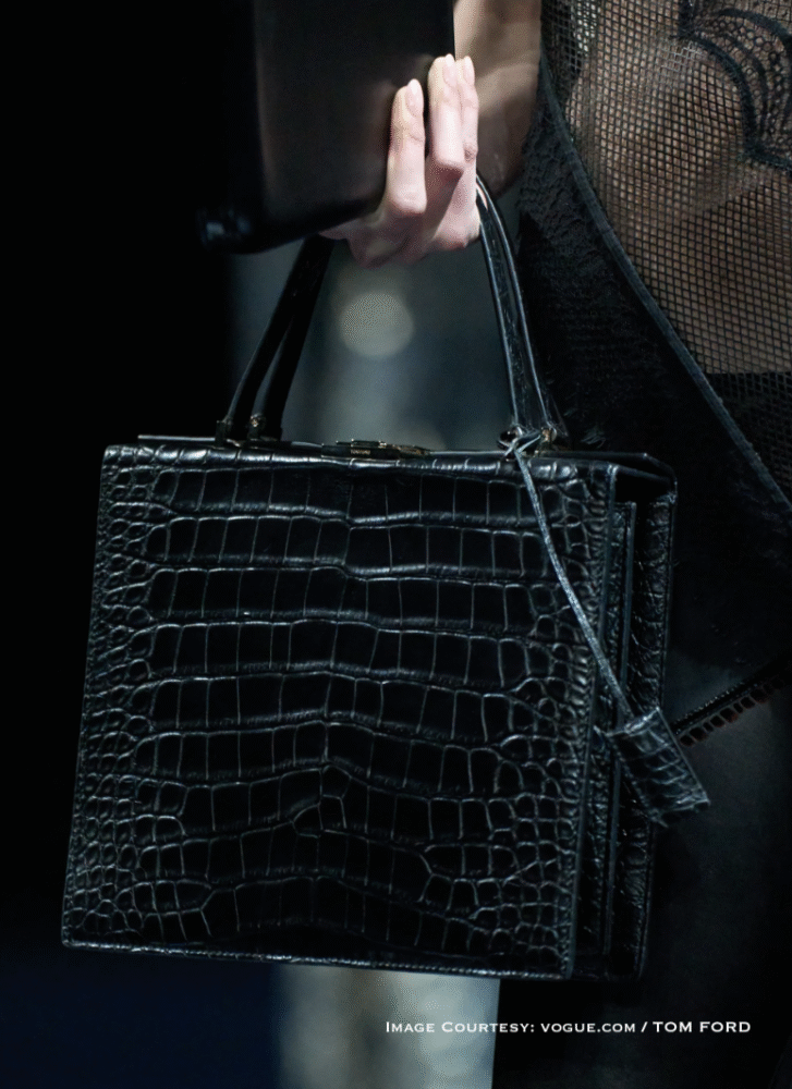 Tom Ford Croc Tote 2026 in black crocodile leather – structured runway handbag