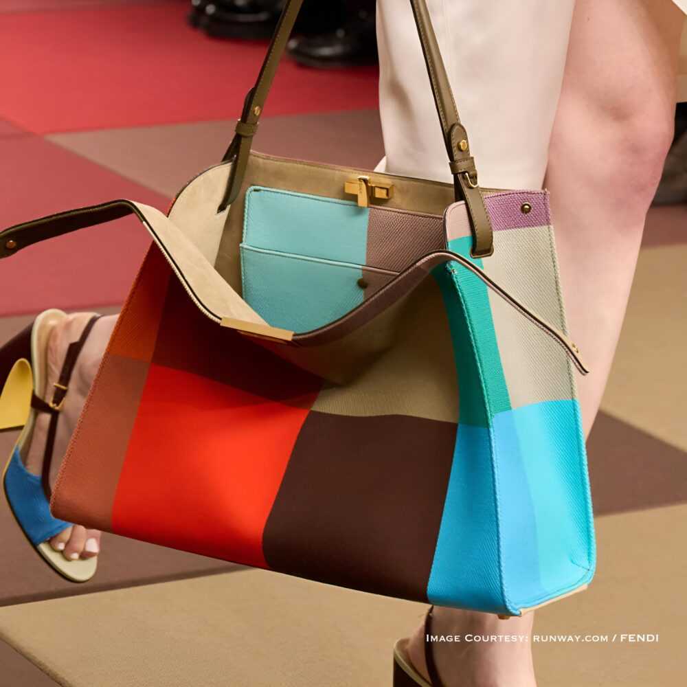 Fendi Colorblock Peekaboo Tote 2026 in multicolor geometric leather – runway pre-order luxury bag