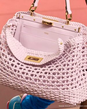 Fendi Woven Peekaboo 2026 in pale lilac hand-woven leather with gold hardware – runway pre-orde