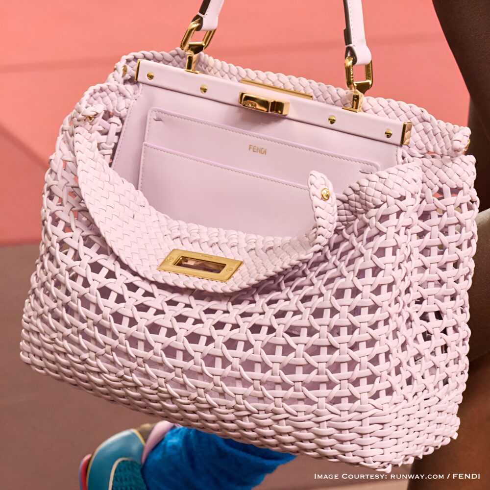 Fendi Woven Peekaboo 2026 in pale lilac hand-woven leather with gold hardware – runway pre-orde