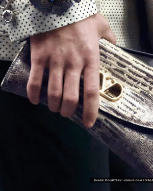 Valentino VLogo metallic lizard-embossed clutch with gold logo clasp – So Wow Bag pre-order 2026