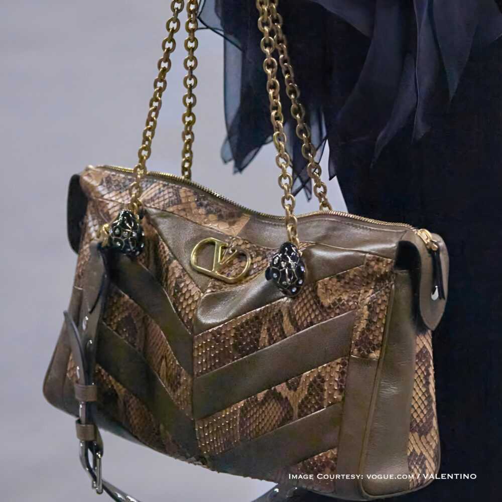 Valentino VLogo python patchwork shoulder bag with gold chain and VLogo clasp