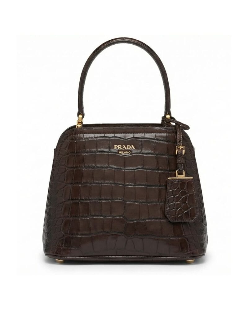 Prada Crocodile Leather Bag in dark brown with gold hardware