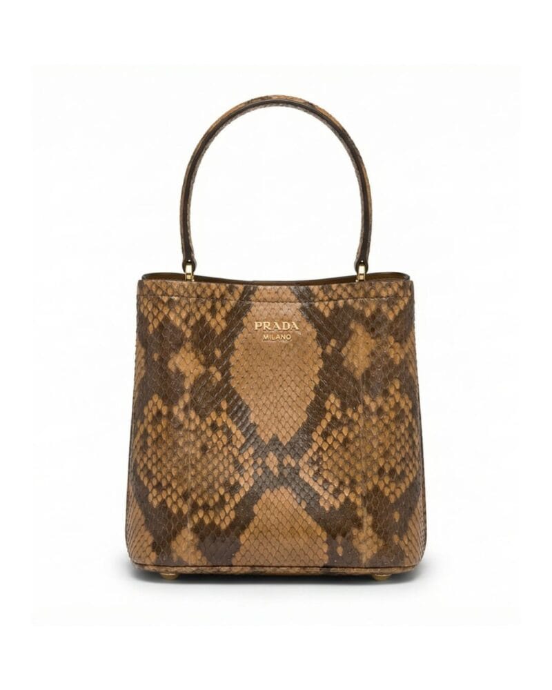 Prada Python Leather Bag in brown and tan with gold hardware