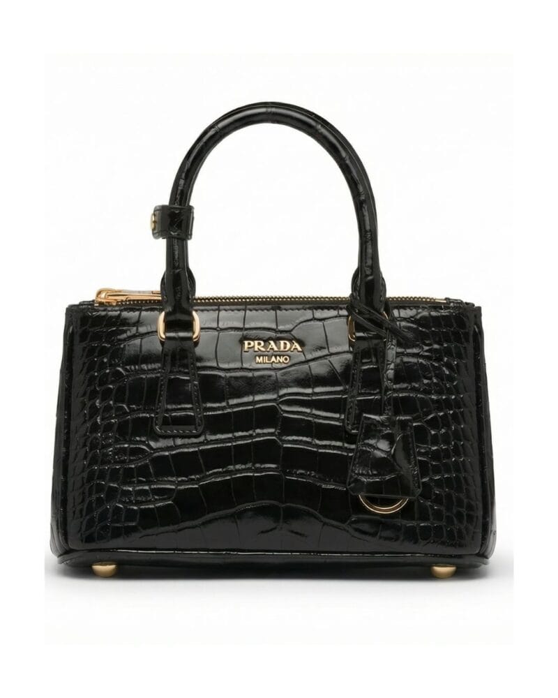 Prada Crocodile Leather Bag in black gloss with gold hardware