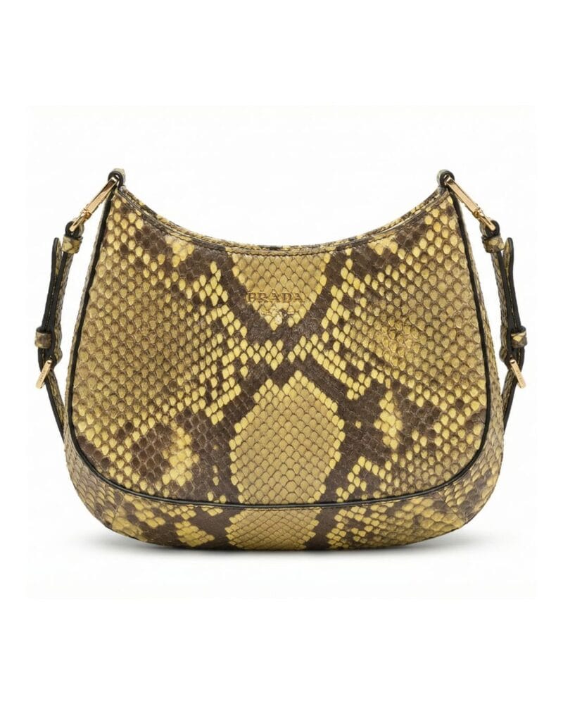 Prada Python Leather Bag in yellow and brown exotic skin with gold hardware