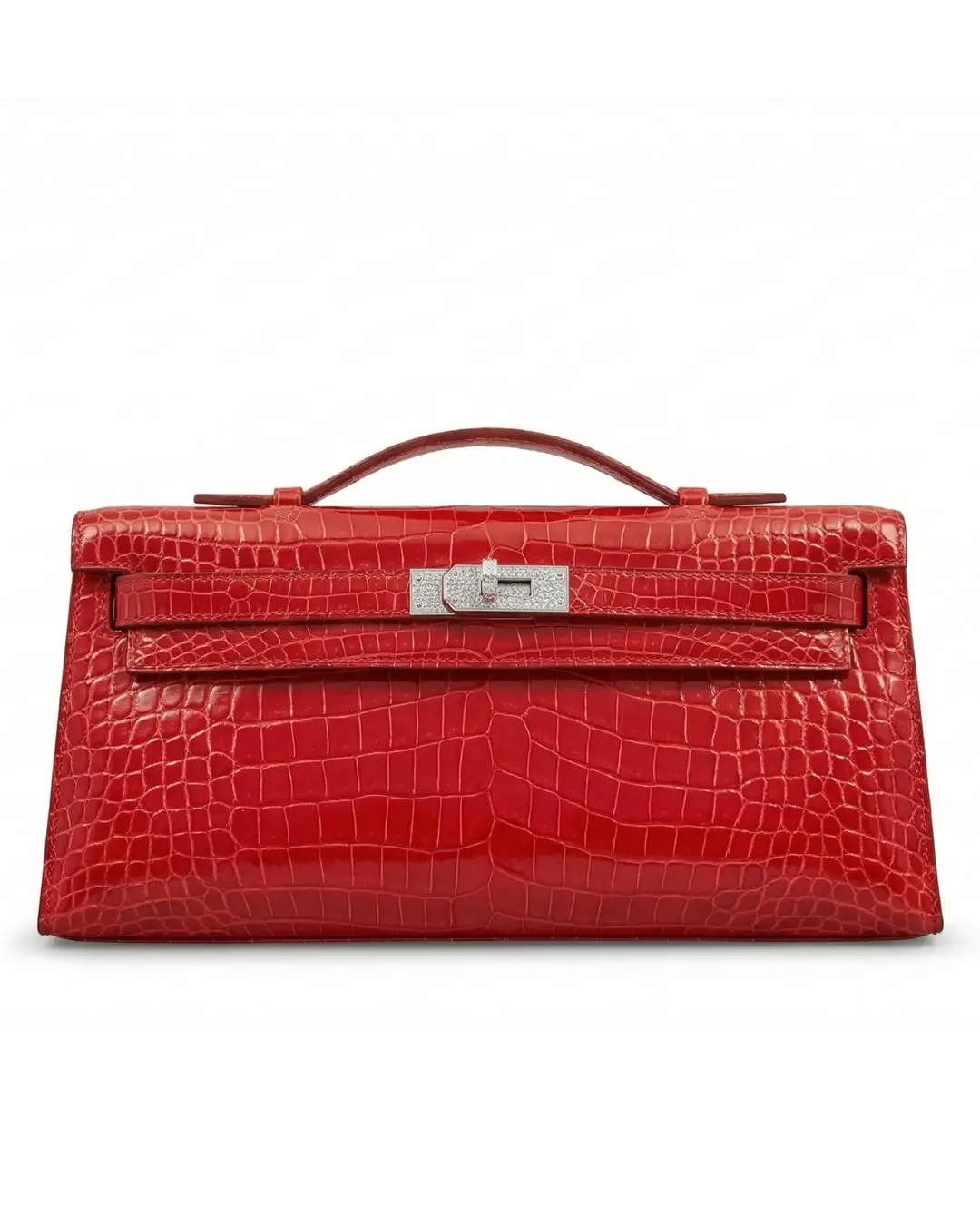 Hermès Kelly Cut crocodile leather clutch with diamond hardware